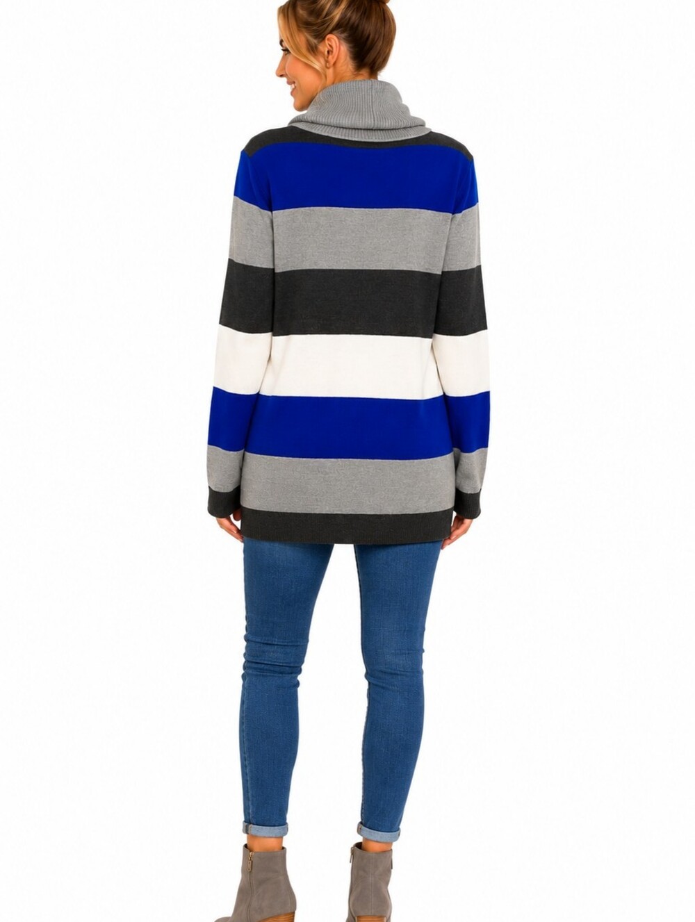 CABLE & GAUGE COWLNECK SWEATER Color-Block - Blue, Gray & White - SIZE Med NWT - Picture 2 of 8